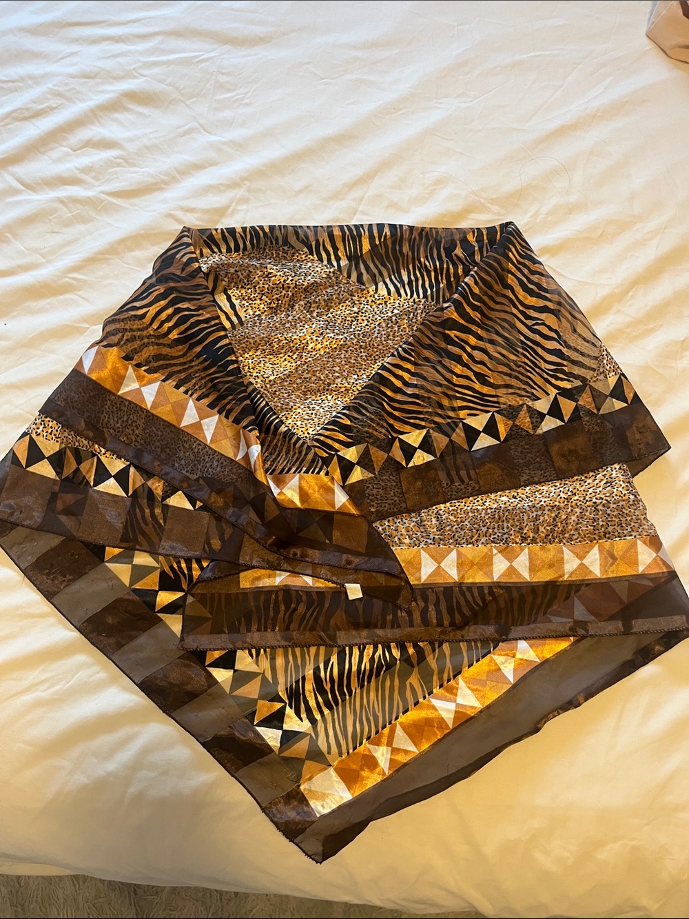 Large Brown & Gold Patterned Scarf